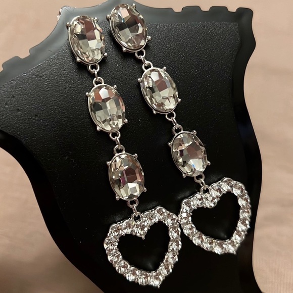Silver Rhinestone Rhinestone Dangle Earrings - Picture 5 of 7